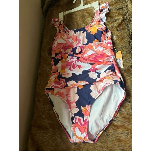 Women's Full Coverage Floral Ruffle size medium One Piece Swimsuit - Picture 3 of 5